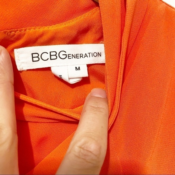 BCBGeneration | Orange Pleated High Neck Mini Dress - Picture 6 of 13